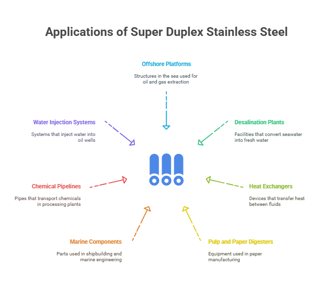 This image shows Applications of Super Duplex Stainless Steel