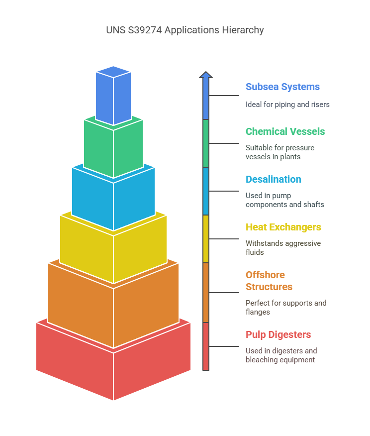 This images shows the UNS S39274 Applications, by visualizing through an hierarchy.